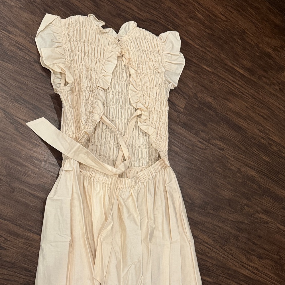 Cream Women’s Dress with Ruffled Sleeves - Picture 11 of 11